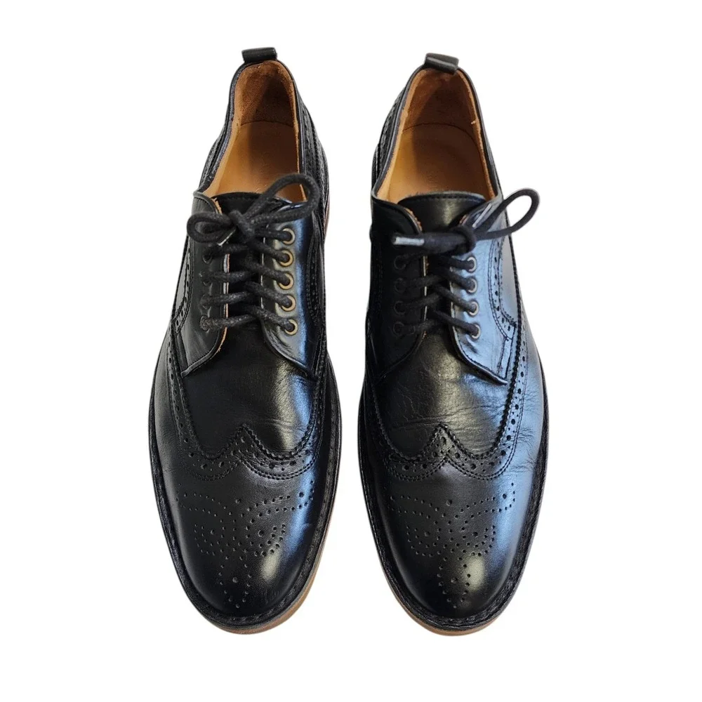 Campobello Mens Handmade Leather Wingtip Brogue Lug Sole Oxford Shoes Size 11.5